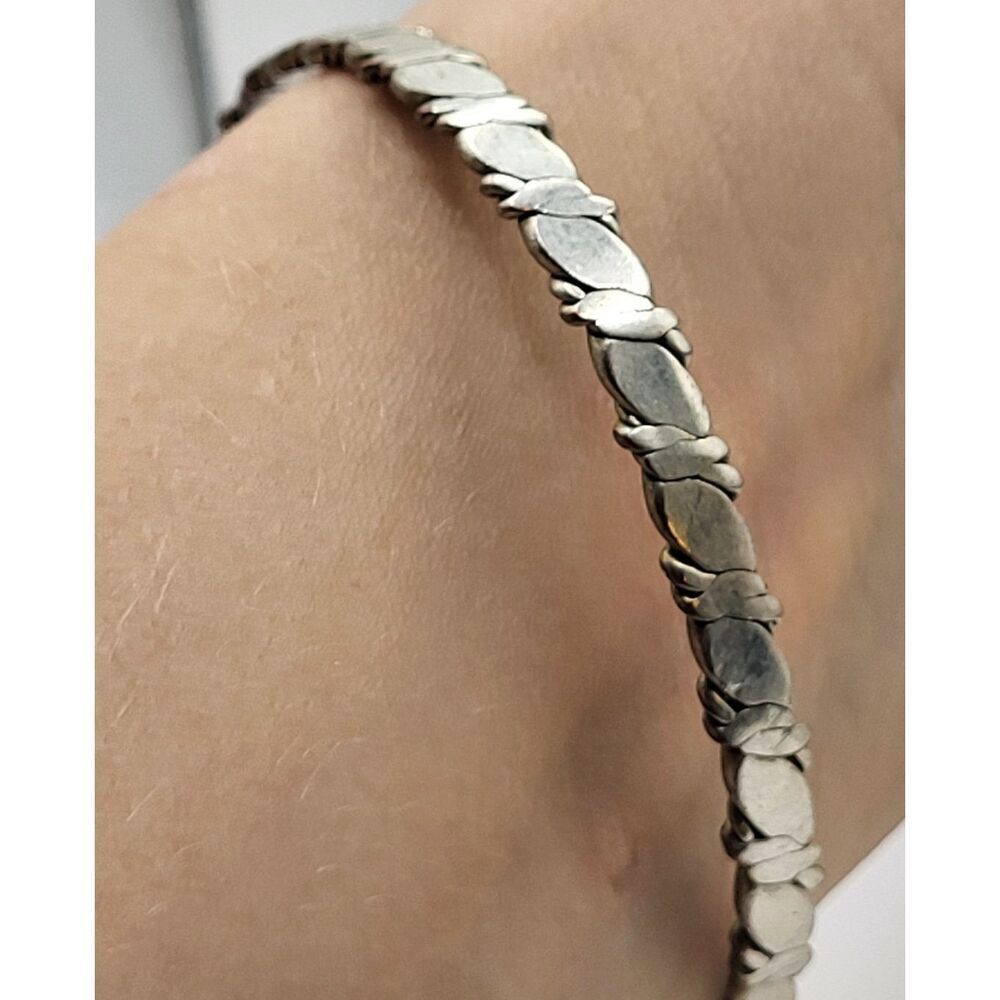 Handmade Artisan Unique Modernist Silver Bangle Bracelet 8in